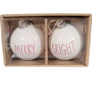 Merry & Bright Rae Dunn Ceramic Christmas Ornaments Set Holiday Farmhouse